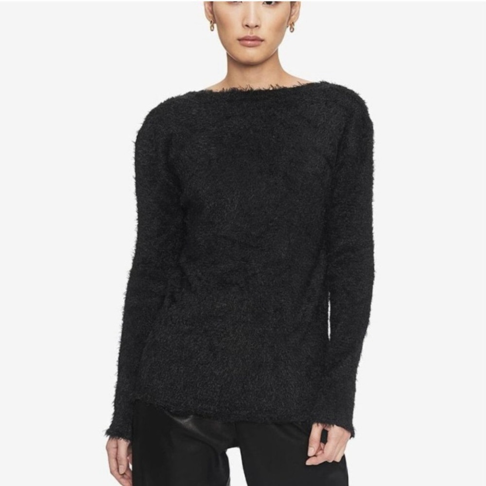 Anine Bing Open Back Fuzzy Knit Sweater Black - image 2